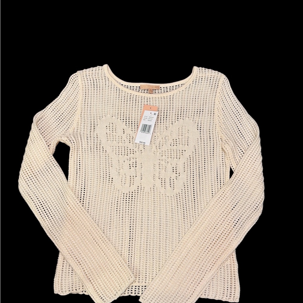 Evolutionary Cream Crochet Butterfly Sweater NWT Boho Size M